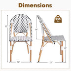 Costway Set di 4 Sedie da Bistrò Francese con Rattan Intrecciato a Mano e Telaio in Metallo Galvanizzato per Esterni
