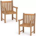 Costway 2 PCS Teak Wood Patio Dining Chair Outdoor Armchair w/ Slatted Seat & Solid Legs
