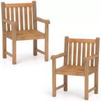 Costway 2 PCS Teak Wood Patio Dining Chair Outdoor Armchair w/ Slatted Seat & Solid Legs