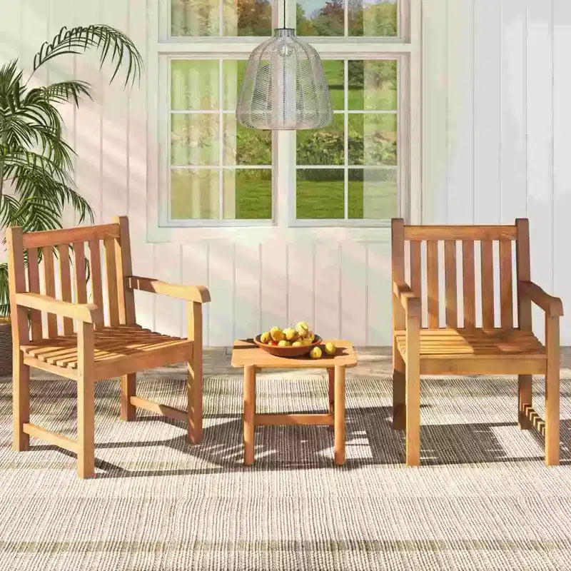 Costway Lot de 2 chaises de salle à manger d'extérieur en bois de teck avec assise à lattes et pieds solides
