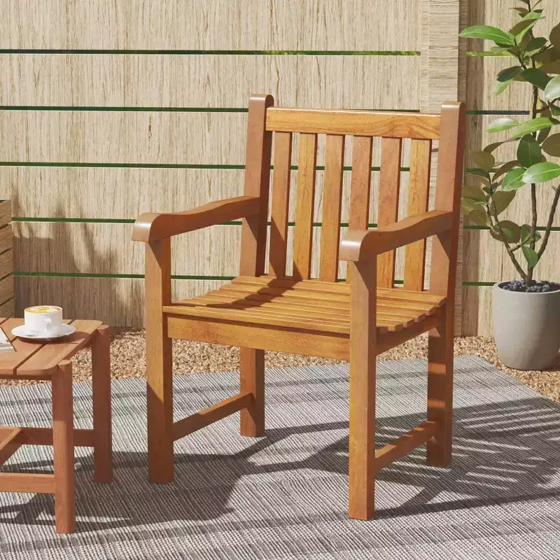 Costway Lot de 2 chaises de salle à manger d'extérieur en bois de teck avec assise à lattes et pieds solides