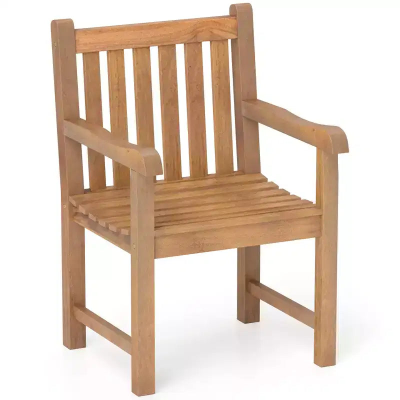 Costway Lot de 2 chaises de salle à manger d'extérieur en bois de teck avec assise à lattes et pieds solides