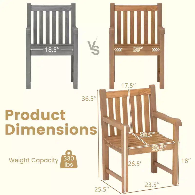 Costway Lot de 2 chaises de salle à manger d'extérieur en bois de teck avec assise à lattes et pieds solides