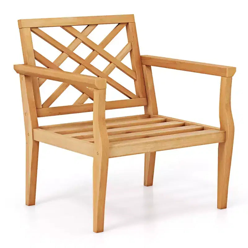 Costway Patio Dining Chair w/ Cozy Backrest & Armrests Slatted Seat & Solid Legs