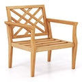 Costway Patio Dining Chair w/ Cozy Backrest & Armrests Slatted Seat & Solid Legs