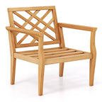 Costway Patio Dining Chair w/ Cozy Backrest & Armrests Slatted Seat & Solid Legs