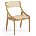 Costway 1/2/4 PCS Outdoor Dining Chair Teak Wood Armless Patio Chair with Webbing Seat & Backrest