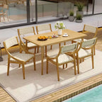 Costway Set di 1/2/4 Sedie da Pranzo da Esterno in Legno di Teak, Senza Braccioli, con Seduta e Schienale in Tessuto Intrecciato