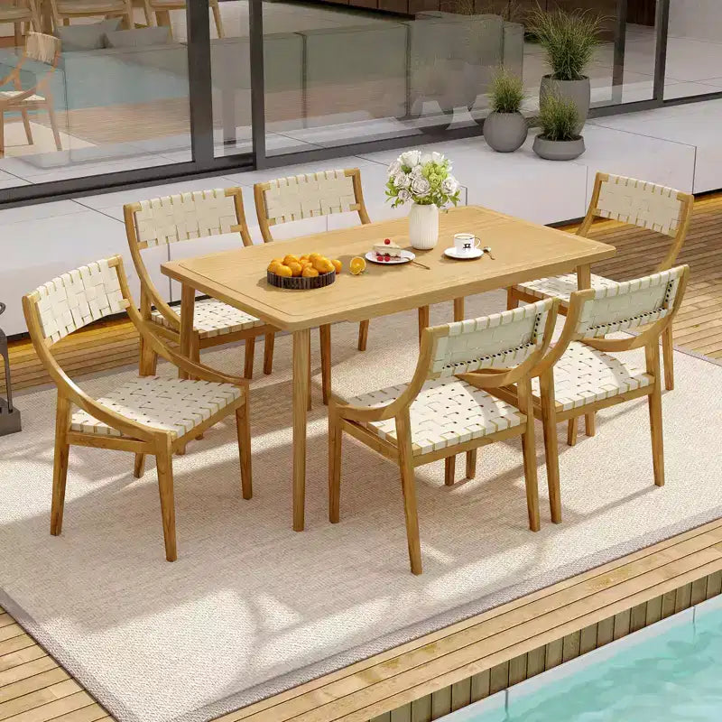 Costway Set di 1/2/4 Sedie da Pranzo da Esterno in Legno di Teak, Senza Braccioli, con Seduta e Schienale in Tessuto Intrecciato