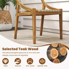 Costway Set di 1/2/4 Sedie da Pranzo da Esterno in Legno di Teak, Senza Braccioli, con Seduta e Schienale in Tessuto Intrecciato