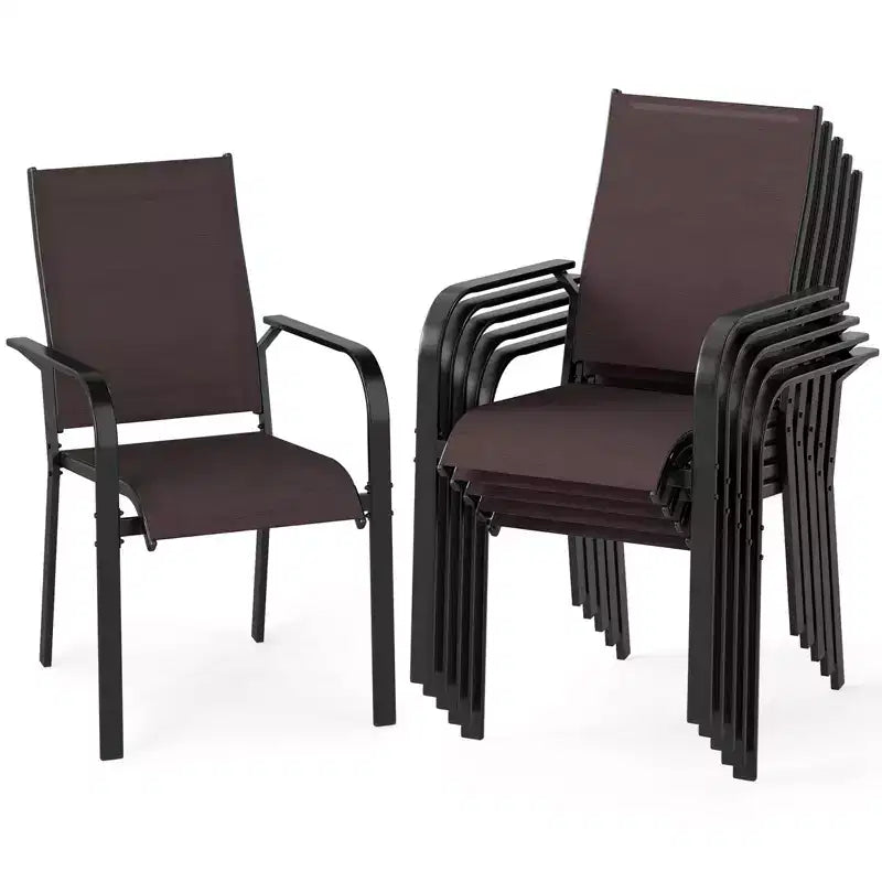Costway Patio Dining Chairs Set of 6 Stackable Outdoor Armchairs w/Metal FrameBackrest