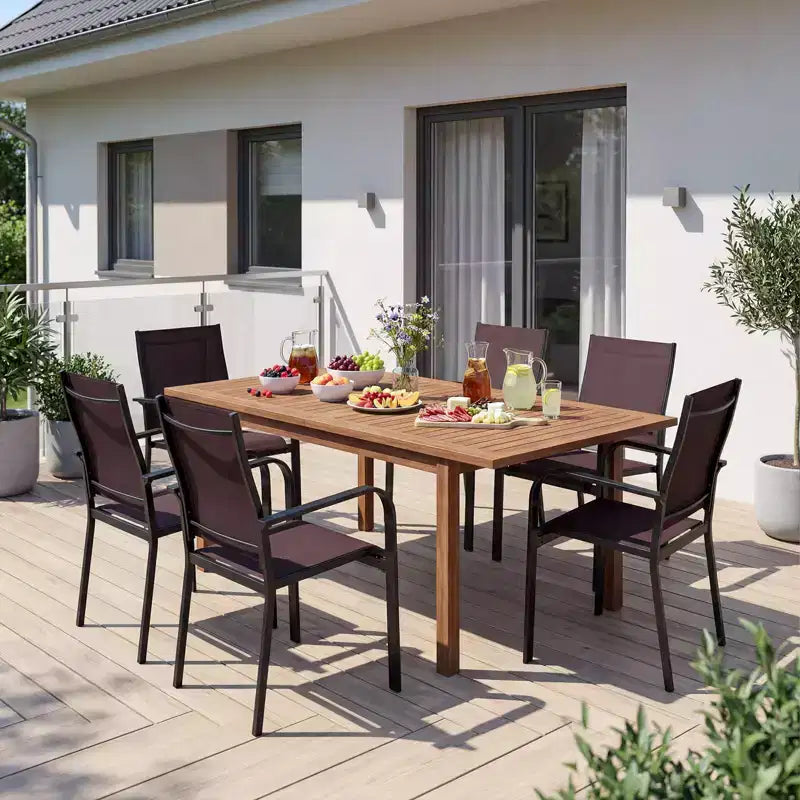 Set di 6 sedie da pranzo per patio Costway, impilabili, da esterno, con braccioli, telaio in metallo e schienale