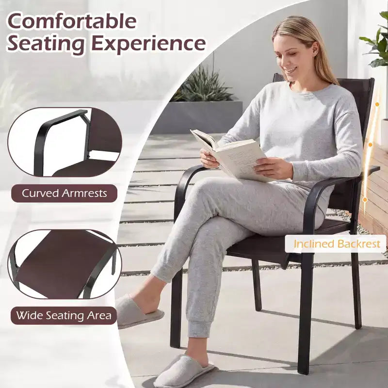 Set di 6 sedie da pranzo per patio Costway, impilabili, da esterno, con braccioli, telaio in metallo e schienale