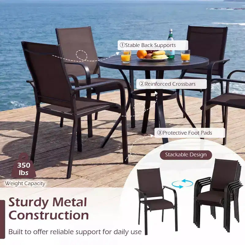 Set di 6 sedie da pranzo per patio Costway, impilabili, da esterno, con braccioli, telaio in metallo e schienale