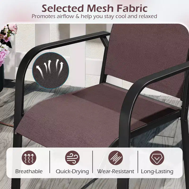 Set di 6 sedie da pranzo per patio Costway, impilabili, da esterno, con braccioli, telaio in metallo e schienale