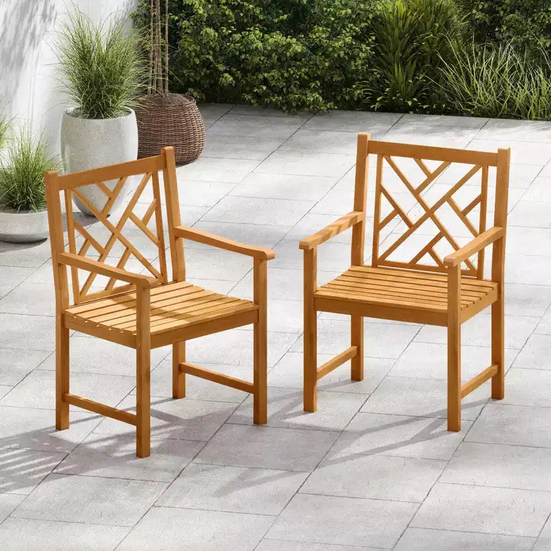 Costway Outdoor Dining Chairs Set of 2/4 Acacia Wood Slatted Patio Chairs with Armrests