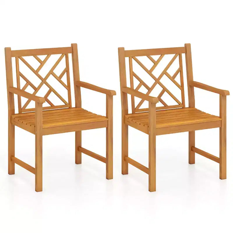 Costway Sedie da Pranzo da Esterno Set da 2/4, Sedie da Patio a Doghe in Legno di Acacia con Braccioli