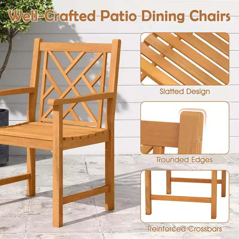 Costway Sedie da Pranzo da Esterno Set da 2/4, Sedie da Patio a Doghe in Legno di Acacia con Braccioli