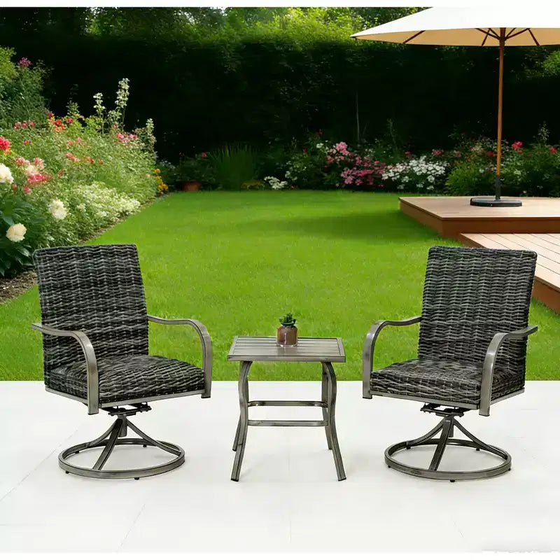 GDFStudio Ngozi Modern Iron and Wicker Outdoor Swivel Dining Chairs (Set of 2)