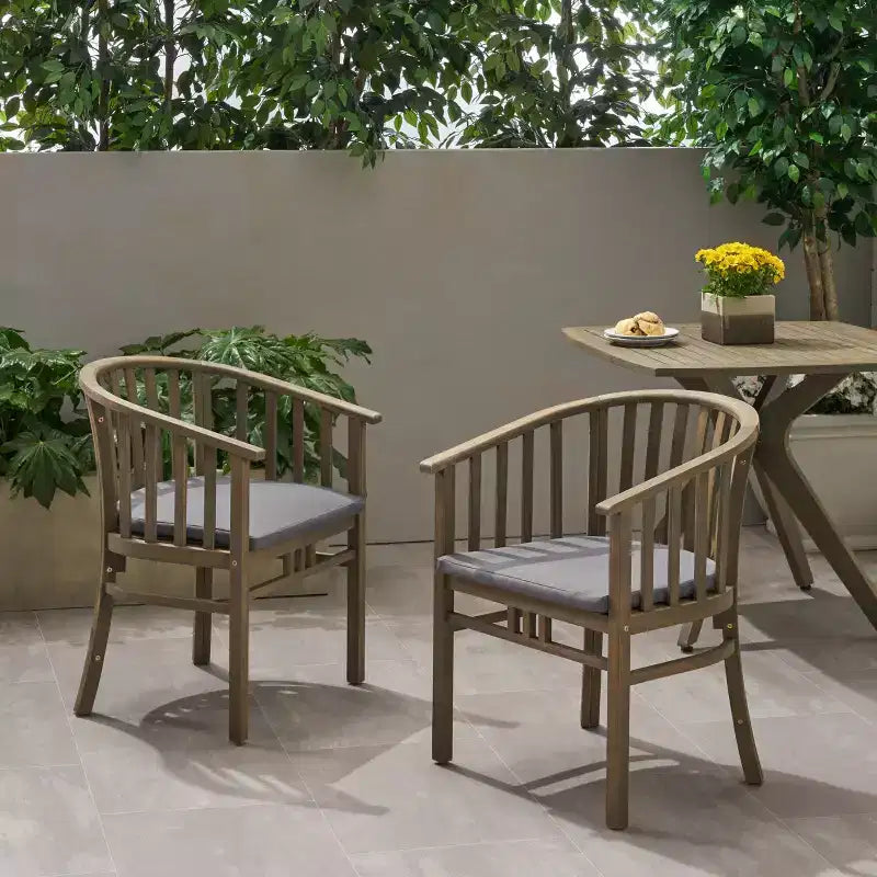 Outdoor Wooden Dining Chair Set with Cushions, 2-Pack, Weather Resistant Patio Seating