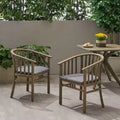 Outdoor Wooden Dining Chair Set with Cushions, 2-Pack, Weather Resistant Patio Seating