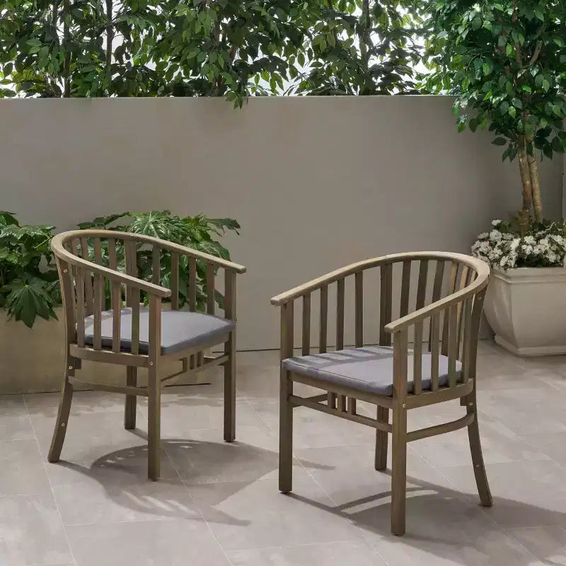 Set di 2 sedie da pranzo in legno per esterni con cuscini, resistenti alle intemperie, per patio