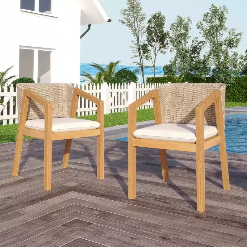 Set 2 sedie da pranzo in vimini per esterni con cuscini, resistenti alle intemperie, per patio