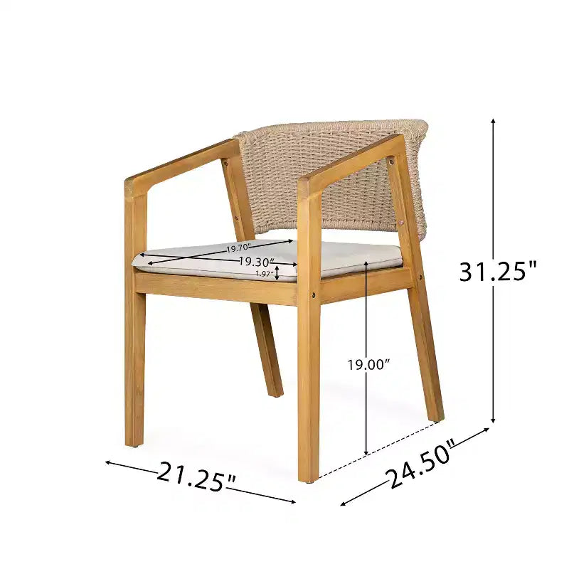 Set 2 sedie da pranzo in vimini per esterni con cuscini, resistenti alle intemperie, per patio