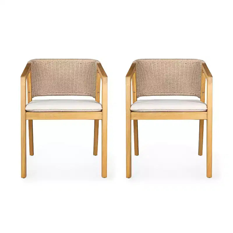 Set 2 sedie da pranzo in vimini per esterni con cuscini, resistenti alle intemperie, per patio