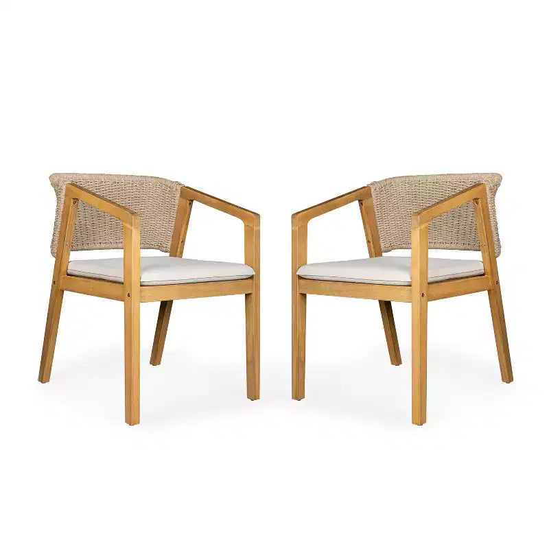 Set 2 sedie da pranzo in vimini per esterni con cuscini, resistenti alle intemperie, per patio