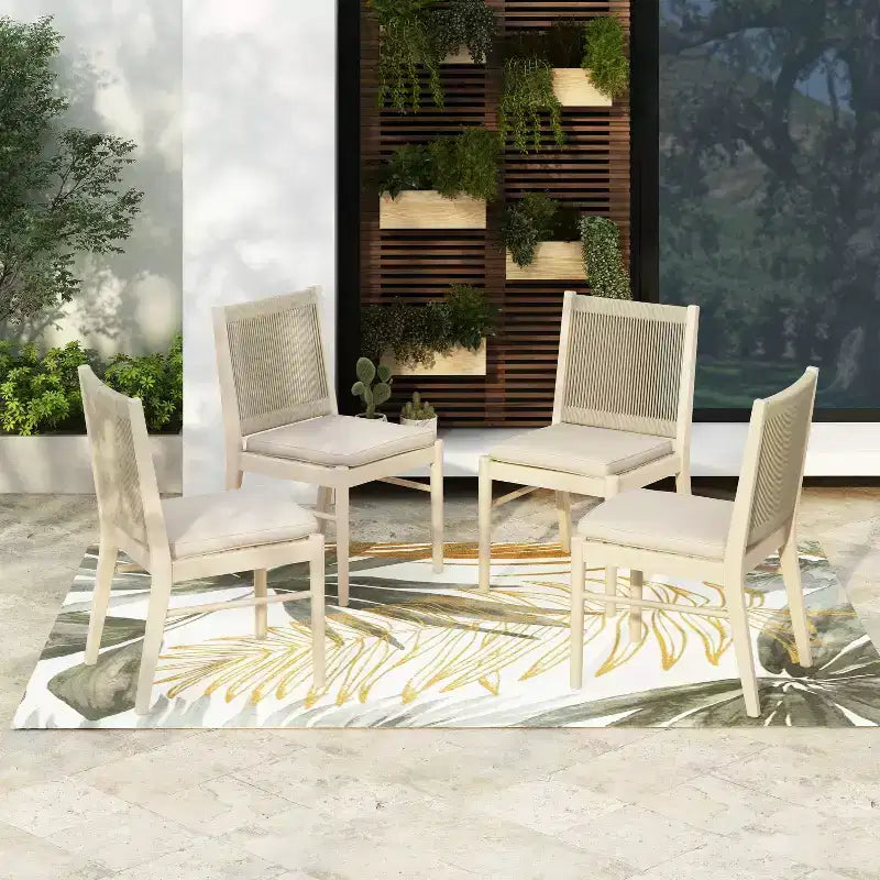 Set di sedie da pranzo da esterno con schienale intrecciato e cuscini, sedute da patio resistenti alle intemperie