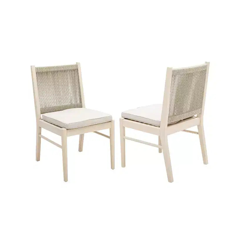 Set di sedie da pranzo da esterno con schienale intrecciato e cuscini, sedute da patio resistenti alle intemperie