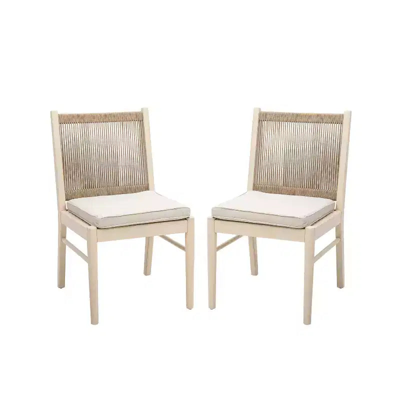 Set di sedie da pranzo da esterno con schienale intrecciato e cuscini, sedute da patio resistenti alle intemperie