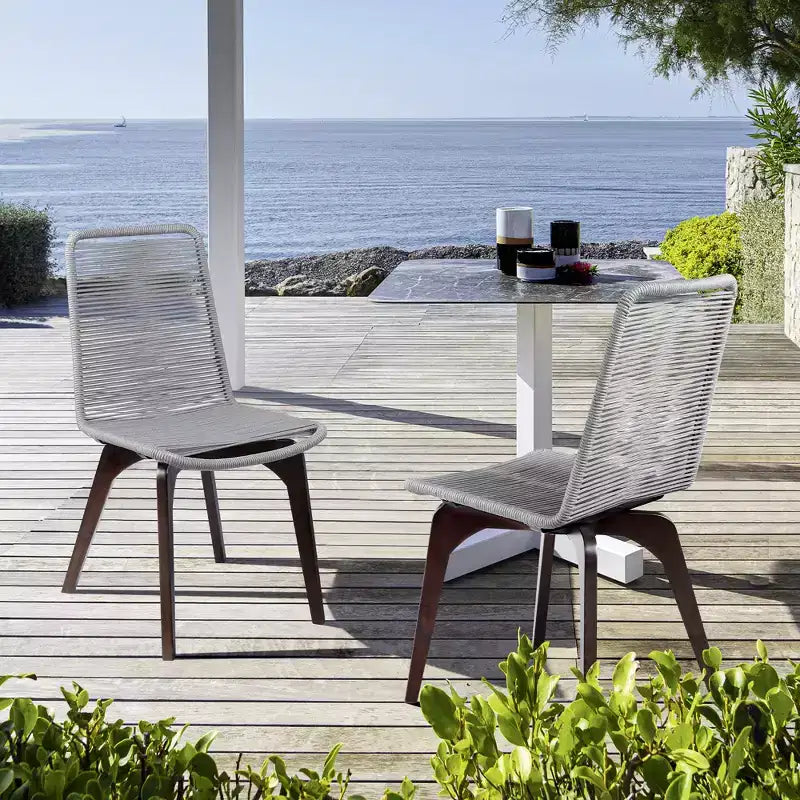 GDFStudio Rania Modern Wooden and Rope Outdoor Dining Chairs (Set of 2)
