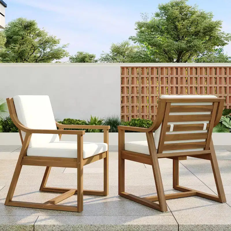 Patio Dining Chair Set of 2, Acacia Wood Outdoor Armchairs with Removable Cushions for Garden, Poolside, Balcony - ModernLuxe