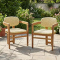 ModernLuxe Set of 2 Outdoor Woven Rattan Accent Chairs, Acacia Wood Frame Dining Chairs, Ergonomic Patio Chairs for Garden/Balcony, Natural