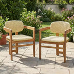 ModernLuxe Set of 2 Outdoor Woven Rattan Accent Chairs, Acacia Wood Frame Dining Chairs, Ergonomic Patio Chairs for Garden/Balcony, Natural