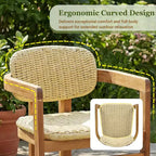 ModernLuxe Set di 2 Sedie da Esterno in Rattan Intrecciato, Sedie da Pranzo con Telaio in Legno di Acacia, Sedie Ergonomiche da Patio per Giardino/Balcone, Naturali
