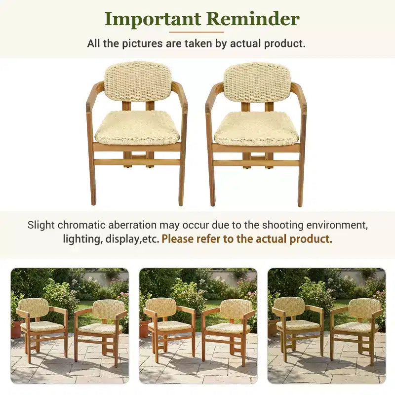 ModernLuxe Set di 2 Sedie da Esterno in Rattan Intrecciato, Sedie da Pranzo con Telaio in Legno di Acacia, Sedie Ergonomiche da Patio per Giardino/Balcone, Naturali
