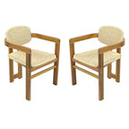 ModernLuxe Set di 2 Sedie da Esterno in Rattan Intrecciato, Sedie da Pranzo con Telaio in Legno di Acacia, Sedie Ergonomiche da Patio per Giardino/Balcone, Naturali