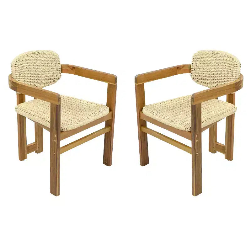 ModernLuxe Set di 2 Sedie da Esterno in Rattan Intrecciato, Sedie da Pranzo con Telaio in Legno di Acacia, Sedie Ergonomiche da Patio per Giardino/Balcone, Naturali