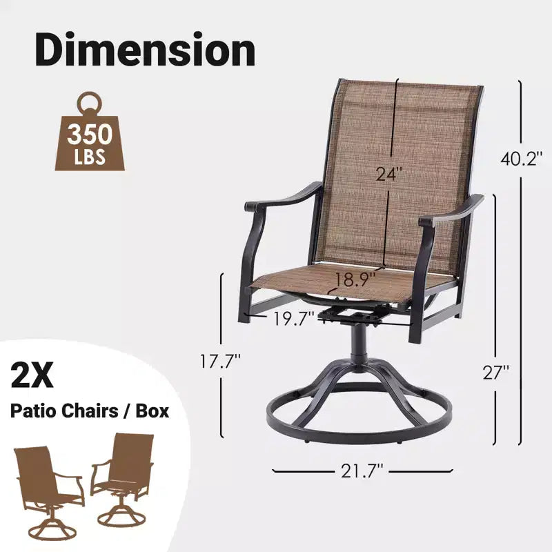Chaises de salle à manger pivotantes modernes GDFStudio Aiko en métal pour patio avec tissu Textilene rembourré (Lot de 2)