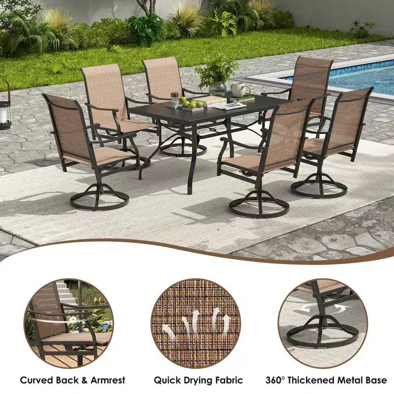 Chaises de salle à manger pivotantes modernes GDFStudio Aiko en métal pour patio avec tissu Textilene rembourré (Lot de 2)