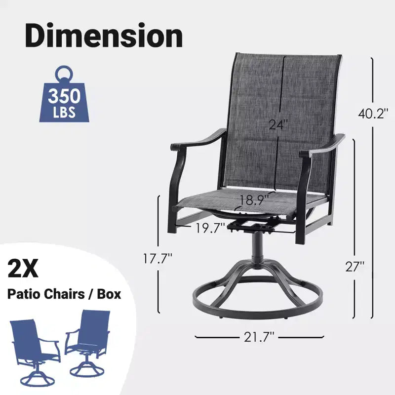 Chaises de salle à manger pivotantes modernes GDFStudio Aiko en métal pour patio avec tissu Textilene rembourré (Lot de 2)