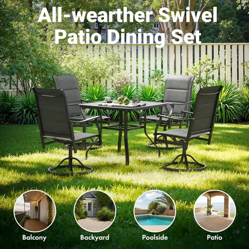 Chaises de salle à manger pivotantes modernes GDFStudio Aiko en métal pour patio avec tissu Textilene rembourré (Lot de 2)