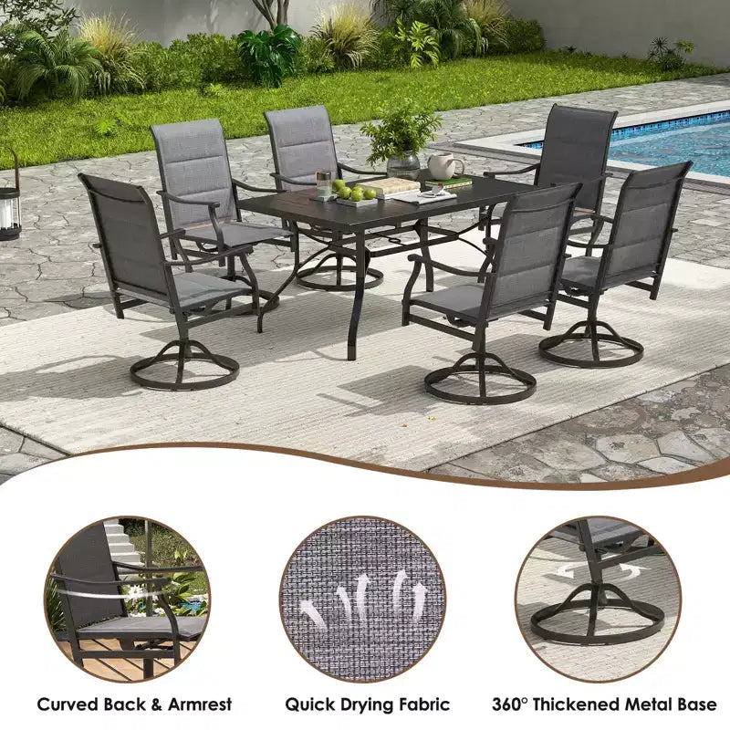 Chaises de salle à manger pivotantes modernes GDFStudio Aiko en métal pour patio avec tissu Textilene rembourré (Lot de 2)