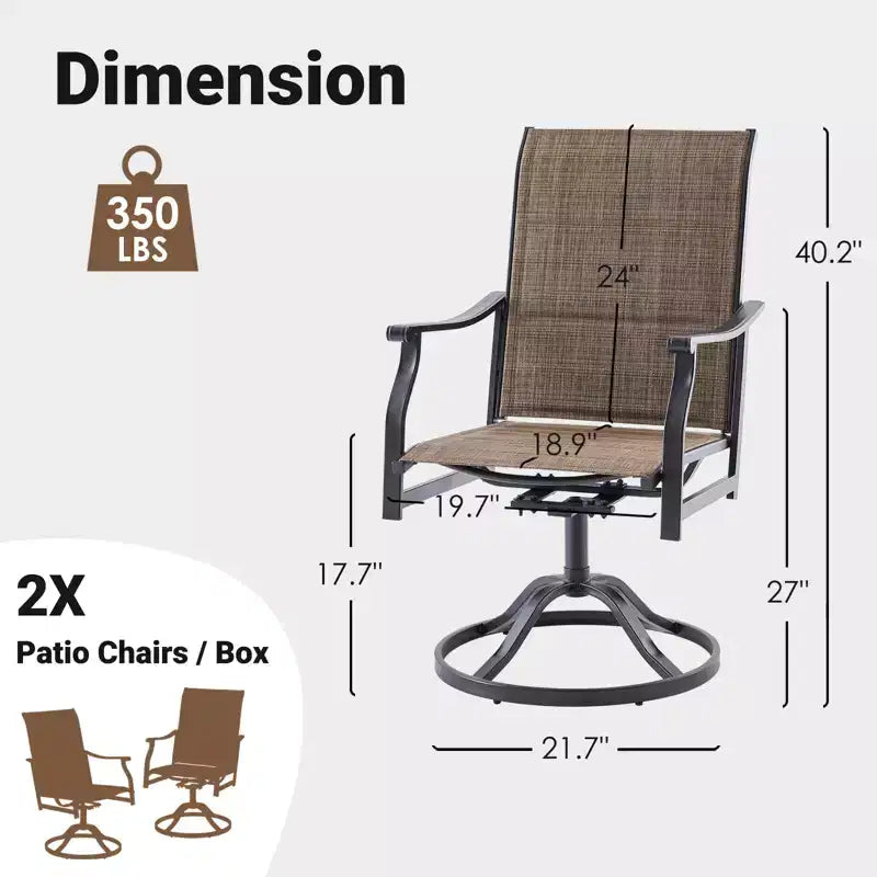 Chaises de salle à manger pivotantes modernes GDFStudio Aiko en métal pour patio avec tissu Textilene rembourré (Lot de 2)