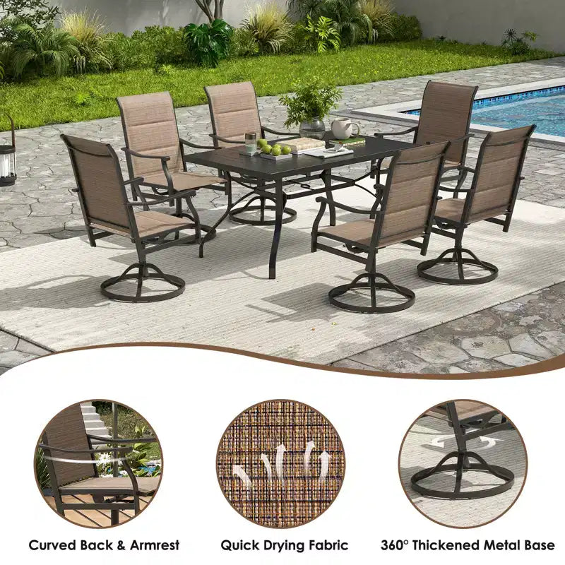Chaises de salle à manger pivotantes modernes GDFStudio Aiko en métal pour patio avec tissu Textilene rembourré (Lot de 2)