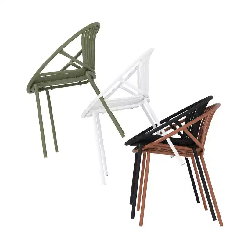 Set di 2 sedie da pranzo impilabili da giardino, seduta in PP traspirante e gambe in metallo, sedie moderne da esterno