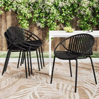 Set of 2 Stackable Patio Dining Chairs, Breathable PP Seat & Metal Legs, Modern Outdoor Chairs